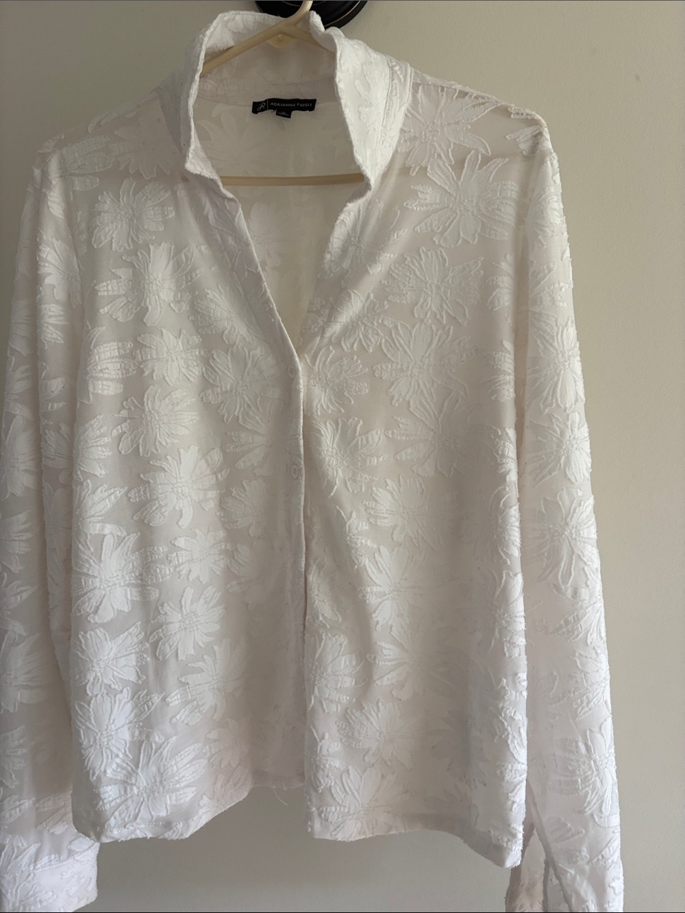 Adrianna Papell White Floral Jacquard Button-Down Shirt